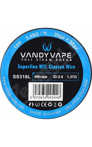 Vandy Vape Superfine MTL Clapton Wire SS316L 30GA+38ga 3м
